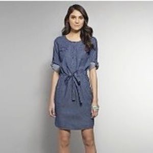NY & COMPANY Dress Drawstring Waist Shirt Tail Hem Cotton Denim Blue Medium